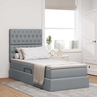 vidaXL Postel s úložným prostorem a matrací Svetlosivá 100 x 200 cm