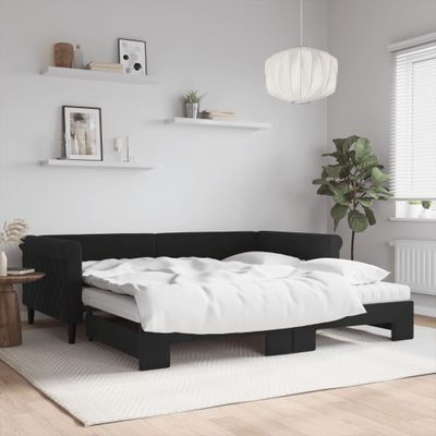vidaXL Rozkladacia denná posteľ s matracmi čierna 100x200 cm zamat