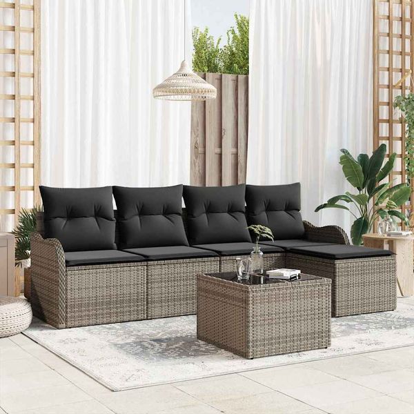 vidaXL Súprava záhradných pohoviek s vankúšom 6 pcs Čierna Poly ratan