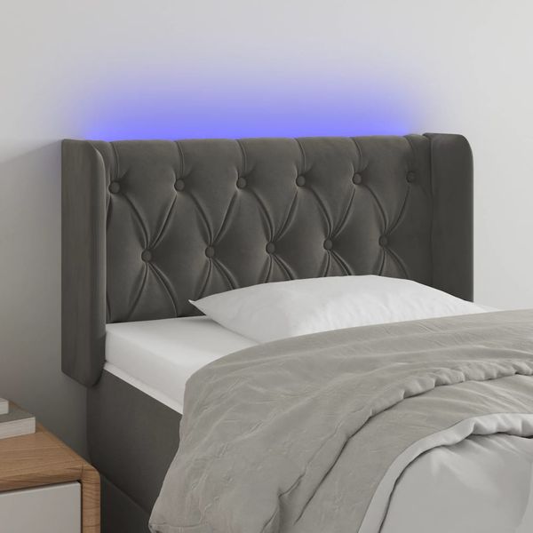 vidaXL Čelo postele s LED tmavosivé 83x16x78/88 cm zamat