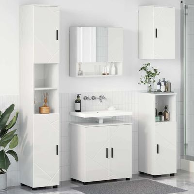 vidaXL Sada kúpeľňového nábytku Nástenný 5 pcs Vysoký lesk bielej