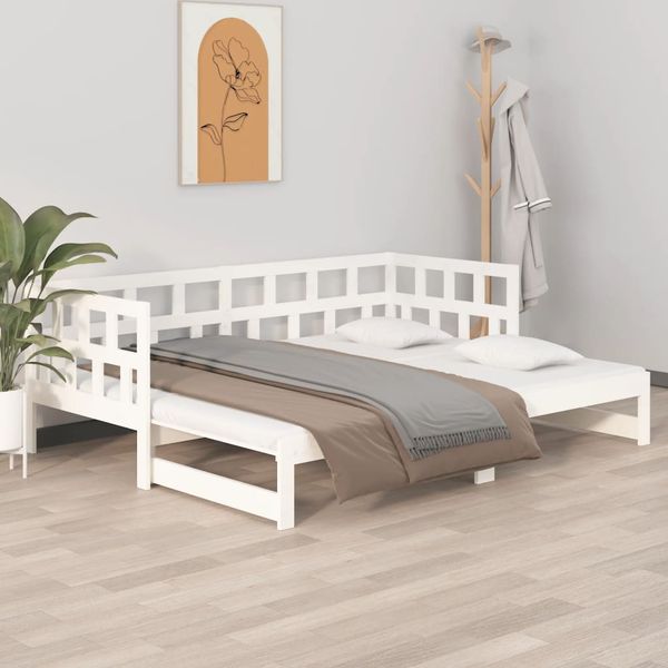 vidaXL Rozkladacia denná posteľ biela borovicový masív 2x(90x200) cm