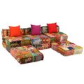 vidaXL 3-miestna modulárna taburetka, patchwork, látka