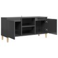vidaXL TV stolík nohy z masívneho dreva lesklý sivý 103,5x35x50 cm
