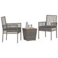 vidaXL Záhradný bistro set 3 ks Sivá polyratan