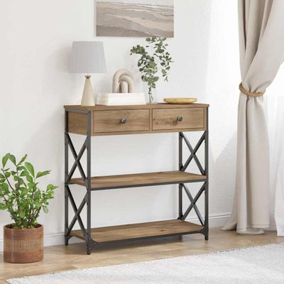 vidaXL Konzolový stôl so zásuvkou dub artisan 75 x 28 x 75 cm