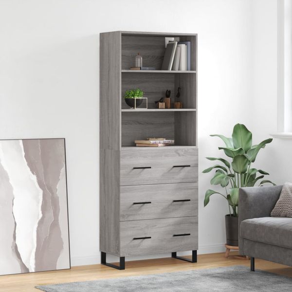 vidaXL Vysoká skrinka sivý dub sonoma 69,5x34x180 cm spracované drevo