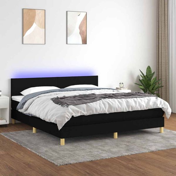 vidaXL Posteľ boxsping s matracom a LED čierna 160x200 cm látka