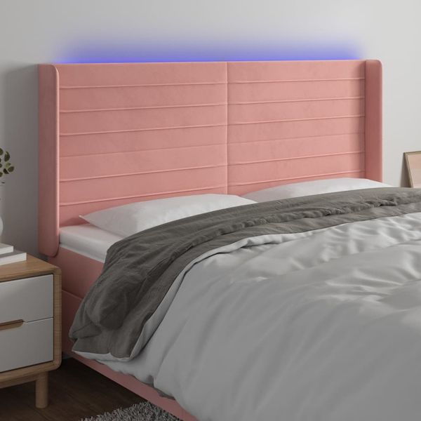 vidaXL Čelo postele s LED ružové 163x16x118/128 cm zamat
