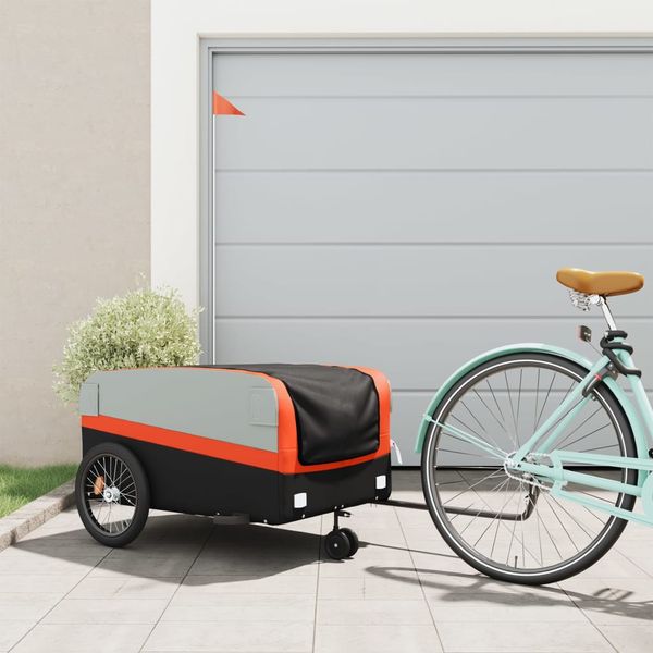 vidaXL Vozík za bicykel, čierno oranžový 45 kg, železo