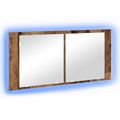 vidaXL Zrkadlový kabinet s LED Staré drevo 100 x 12 x 45 cm