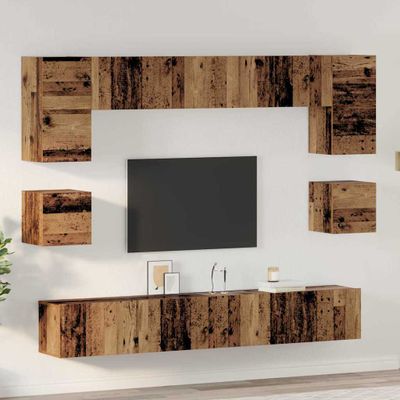 vidaXL Zostava TV skriniek Nástenný 8 pcs Staré drevo Kompozitné drevo