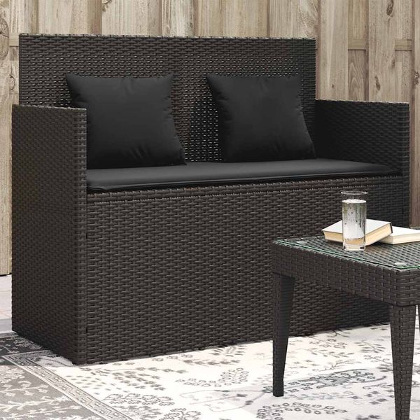vidaXL Záhradná lavička s podložkami čierna polyratan