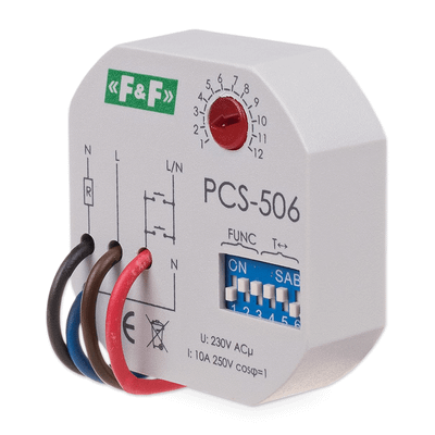 Relé časové F&F PCS-506 1x NC, 230V, 10A, do krabice