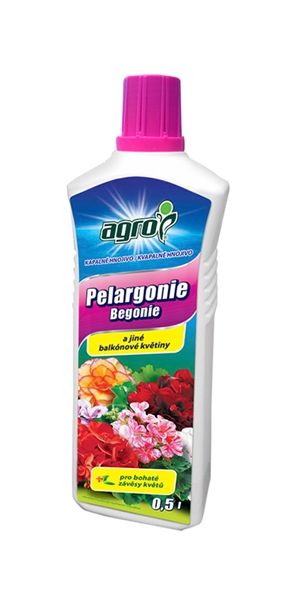 Hnojivo kapalné AGRO PELARGONIE A BALKÓNOVÉ KVĚTINY 0.5L