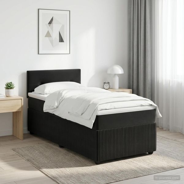vidaXL Posteľ boxspring s matracom Čierna 80 x 200 cm Zamat