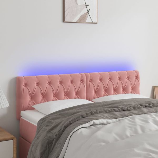 vidaXL Čelo postele s LED ružové 144x7x78/88 cm zamat