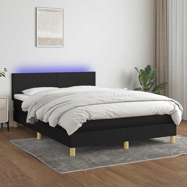 vidaXL Posteľ boxsping s matracom a LED čierna 140x200 cm látka