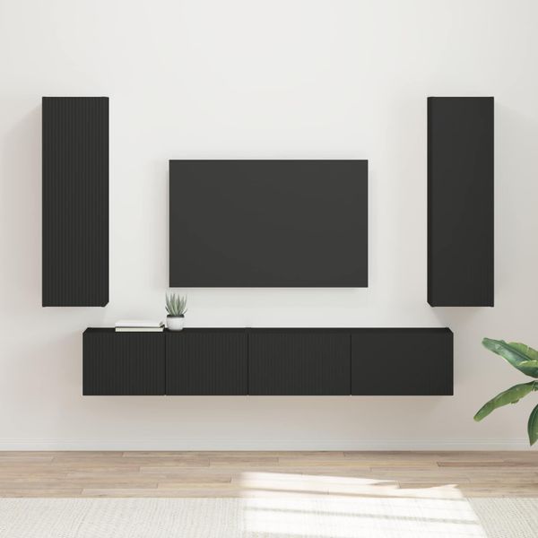 vidaXL Zostava TV skriniek Nástenný 3 pcs Čierna Kompozitné drevo