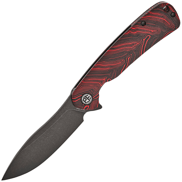 Petrified Fish PFE14RDMW Rogue vreckový nôž 8,7 cm, Black Stonewash, červená, Gmascus G10
