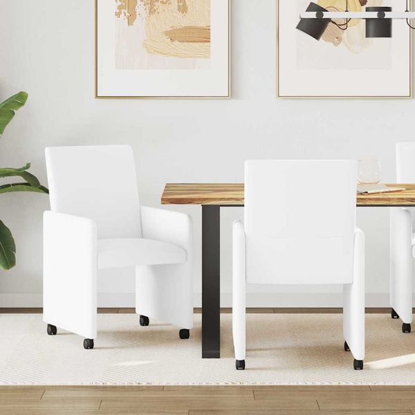 vidaXL Jedálenské stoličky na kolieskach 2 pcs Biela 57 x 66 x 94 cm