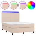vidaXL Boxspring posteľ matrac a LED kapučínová 140x200 cm umelá koža