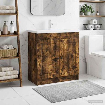 vidaXL Kúpeľňová skrinka pod umývadlo Dymový dub 78,5 x 37,5 x 81 cm