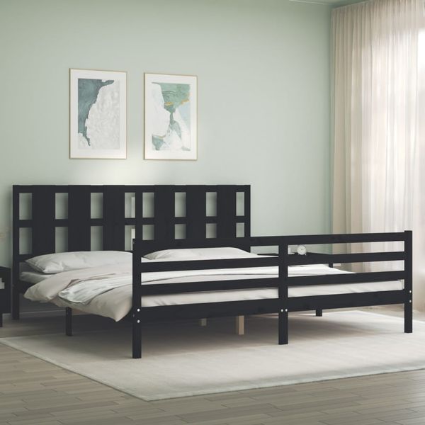 vidaXL Posteľný rám s čelom čierny 200x200 cm masívne drevo