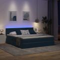 vidaXL LED úložná posteľ s matracom Tmavomodrá 180 x 200 cm Zamat