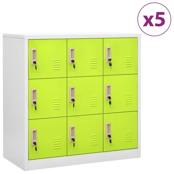 vidaXL Uzamykacie skrinky 5 ks bledosivé a zelené 90x45x92,5 cm oceľové