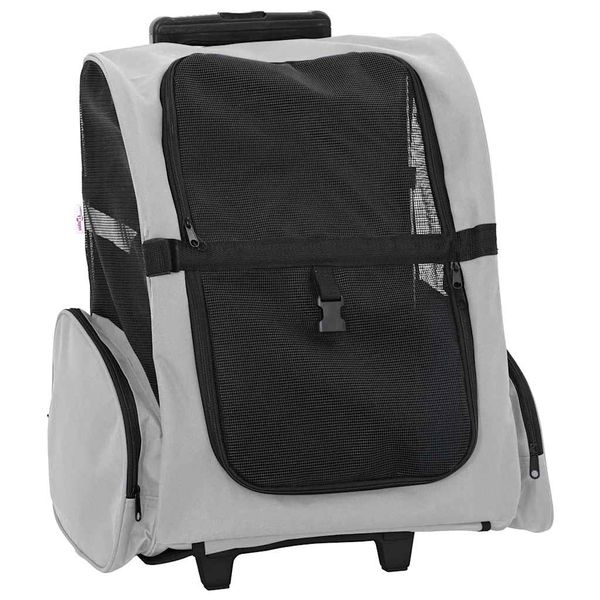 vidaXL Vozík pre domáce zvieratá 3 v 1, dizajn, sivý, 48 x 32 x (57-106) cm, oxfordská látka