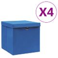 vidaXL Úložné boxy s vekom 4 ks, 28x28x28 cm, modré