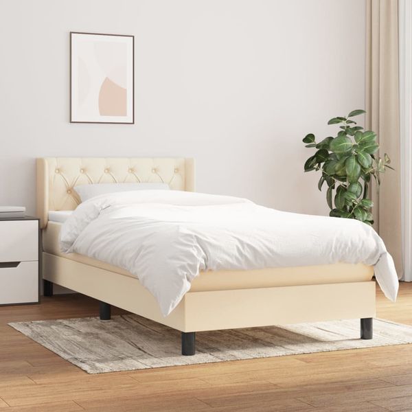 vidaXL Posteľný rám boxsping s matracom krémový 80x200 cm látka