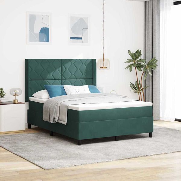 vidaXL Posteľ s pružinovým rámom Tmavozelená 160 x 200 cm Zamat