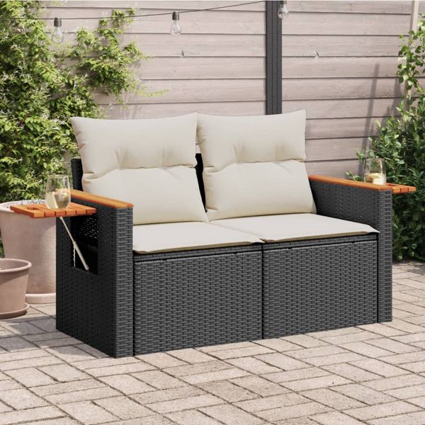 vidaXL Záhradná pohovka s vankúšmi 2-miestna čierna polyrattan