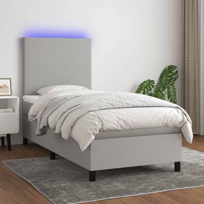 vidaXL Posteľ boxsping s matracom a LED bledosivá 80x200 cm látka