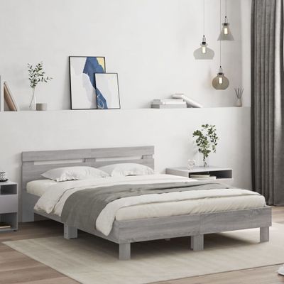 vidaXL Posteľný rám s čelom a LED sivý sonoma 150x200 cm