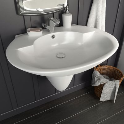 vidaXL Nástenné umývadlo keramické biele 690x520x210 mm