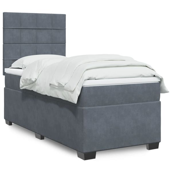 vidaXL Posteľný rám boxspring s matracom tmavosivý 90x200 cm zamat