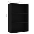 vidaXL Knižnica s 3 policami, čierna 80x30x114 cm, drevotrieska