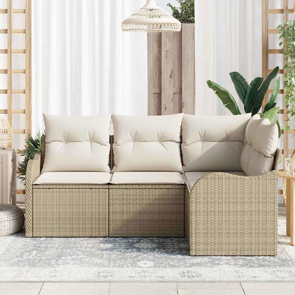 vidaXL Súprava záhradných pohoviek s úložiskom 4 pcs Béžová polyratan