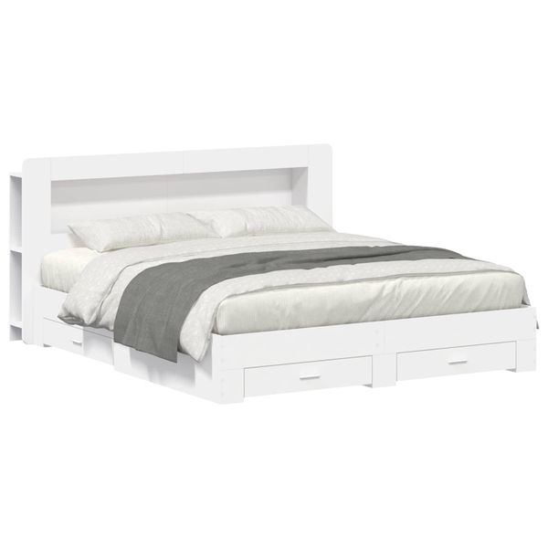 vidaXL Rám postele so skladom Biela 200 x 200 cm Kompozitné drevo