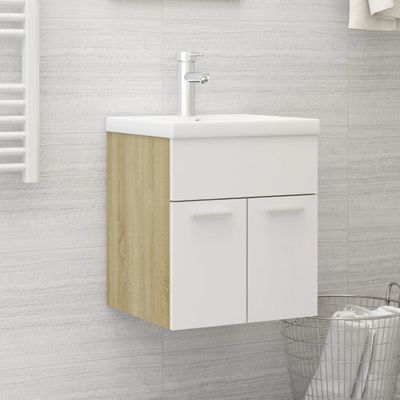 vidaXL Skrinka pod umývadlo biela+sonoma 41x38,5x46cm kompozitné drevo