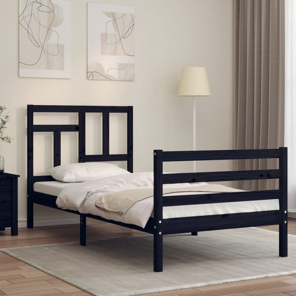 vidaXL Posteľný rám s čelom čierny 90x200 cm masívne drevo