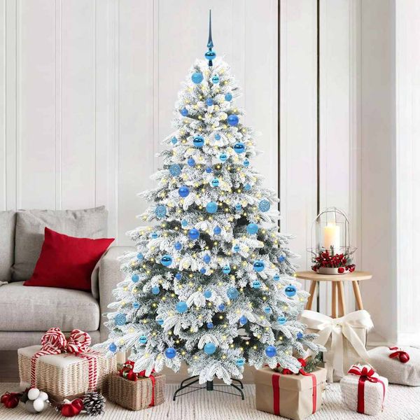 vidaXL Umelý vianočný stromček s 300 LED-i Biela 180 cm PE a PVC