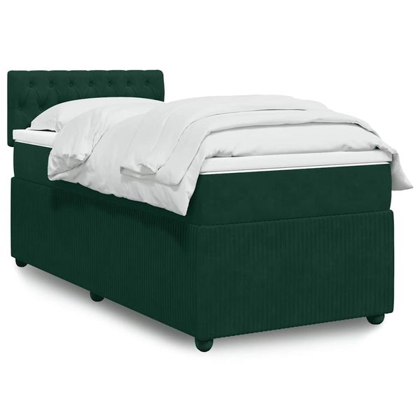 vidaXL Posteľný rám boxsping s matracom tmavozelený 90x190 cm zamat