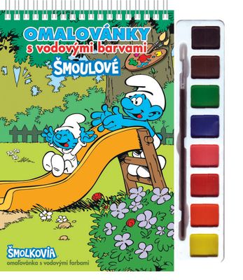 Omaľovánka s farbami a štetcom Šmolkovia 2