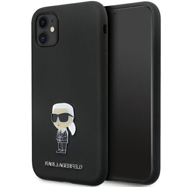 Puzdro Karl Lagerfeld pre iPhone 11 KLHCN61SMHKNPK čierne HC Silicone Ikonik Metal Pin