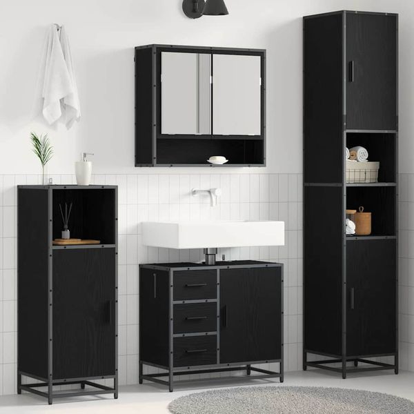 vidaXL Sada kúpeľňového nábytku 3 pcs Čierny dub Kompozitné drevo