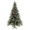 vidaXL Osvetlený vianočný stromček+šišky, zeleno biely 195cm, PVC a PE